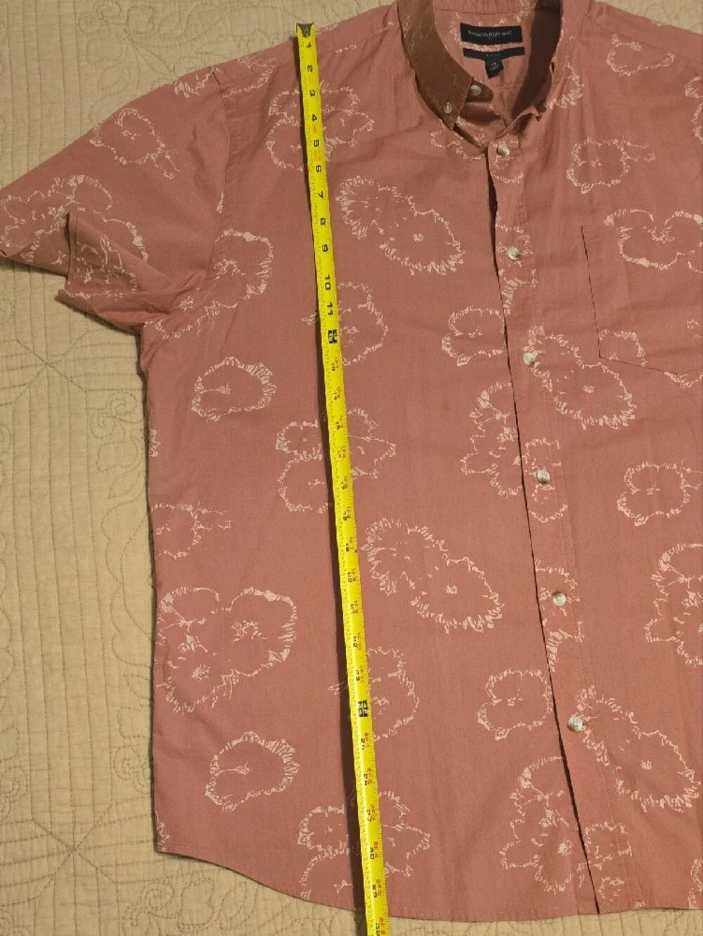 Banana Republic Men's Slim Fit Short Sleeve Shirt XL Pink Abstract Floral